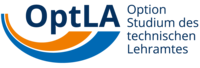 Logo, Buchstaben OptLa, darunter zwei geschwungene Linien, OptLa steht für "Option Studium des Technischen Lehramts"