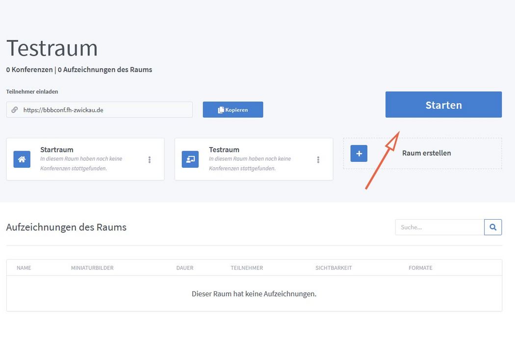 Anleitungsbild BigBlueButton: Einen Raum starten.