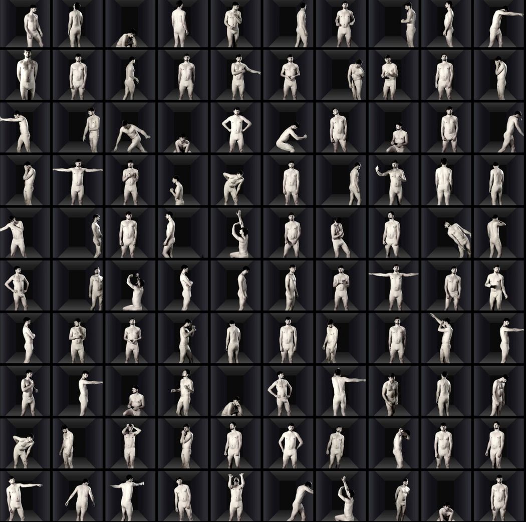 Fotocollage: Abbildungen verschiedener menschlicher Bewegungen in einen Raum.
