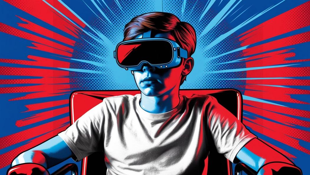 Comicbild ein Junge mit Vr-Brille