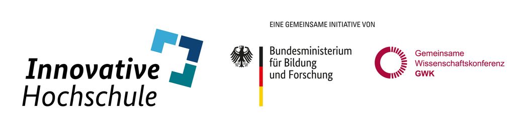 Logos: Innovative Hochschule. Bundesministerium für Bildung und Forschung und GWK Gemeinsame Wissenschaftskonferenz.