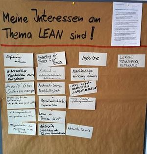 Foto: Pinnwand mit Stichwortzettel zum Thema LEAN.