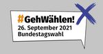 Grafik: In einer Sprechblase mit Kreuz steht der Slogan #gehwählen