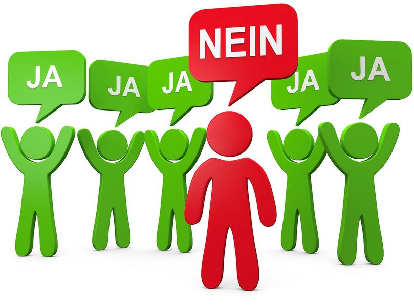 Grafik: 5 grüne Personen sagen Ja, eine rote sagt nein. 