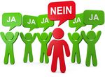 Grafik: 5 grüne Personen sagen Ja, eine rote sagt nein.