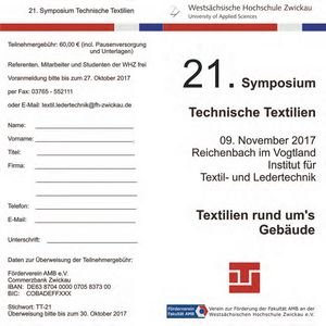 Foto: Flyer. Anmeldeformular zum 21. Symposium "Technische Textilien".