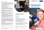 PDF: Flyer des Fördervereins zeigt Frau Prof. Mücklich vor dem durch den Verein finanzierten Mikroskop auf dem Deckblatt, im Inneren wird die Unterstützung des Vereins beschrieben und am Ende befindet sich ein Antrag zum Beitritt mit allen gesetzlich vorgeschrieben Regelungen und Informationen zum Datenschutz.