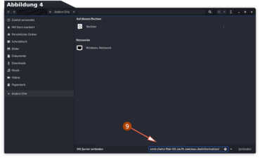 Screenshot 4: Pfeil zur Pfadangabe um Linux Laufwerk zu verbinden.