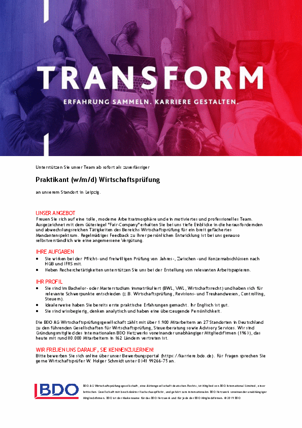 PDF: Stellenausschreibung. Praktikant Wirtschaftsprüfung.