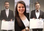 Zusammenstellung aus drei Bildern. Jedes Bild zeigt einen Studierenden im Portrait, zwei haben eine Urkunde in der Hand. Alle sind festlich gekleidet.