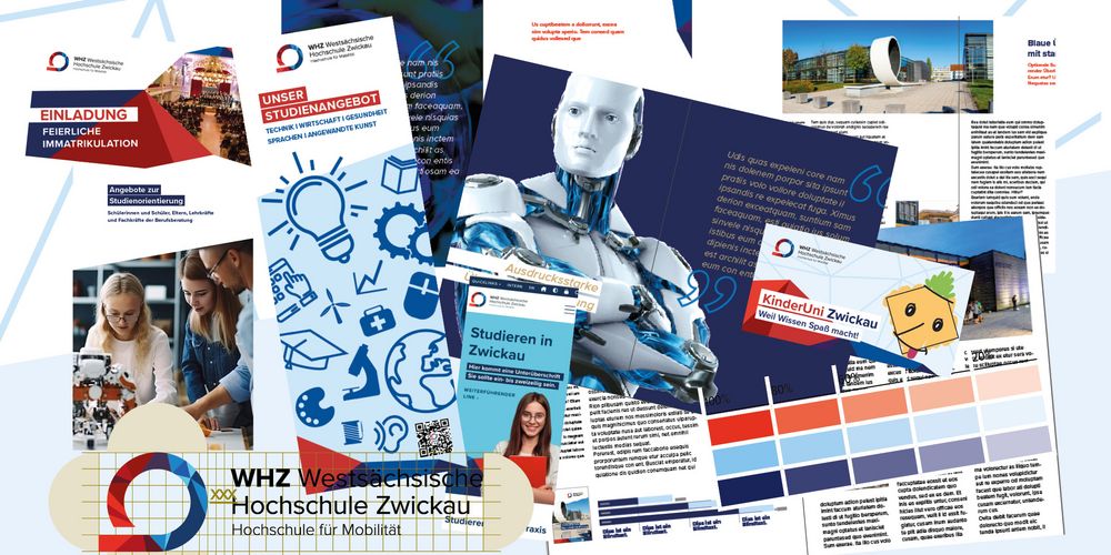 Grafik: verschiedene Informationsmaterialien der WHZ auf einem Bild zusammengestellt