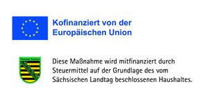 Logo: Europäische Union und Freistaat Sachsen, finanzielle Unterstützung durch beide