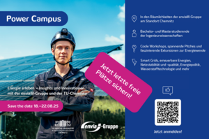 Ein Mann mit Helm steht vor einer Wiese mit Solatpanelen 