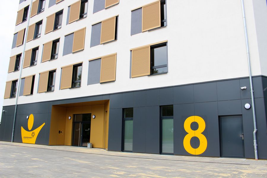 Außenansicht auf das neu gebaute Studentenwohnheim