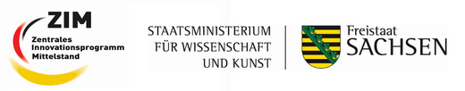 Logo: ZIM. Zentrales Innovationsprogramm Mittelstand und Freistaat Sachsen.
