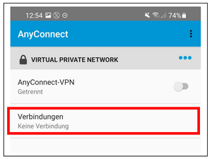 Screenshort: AnyConnect Verbindungen