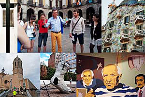 Fotocollage: Barcelona. Fünfzehn Studierende der Studienrichtungen Holzgestaltung und Textilkunst/Textildesign und ihre Professoren sind zurück aus Barcelona.