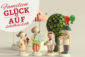 Vorschaubild 22. Sächsischer Familientag: 4 Holzfiguren. Familien Glück auf sächsisch.
