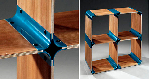 Foto: Regalsystem aus Holz und Metall. Abschlussarbeit Holzgestaltung 2011