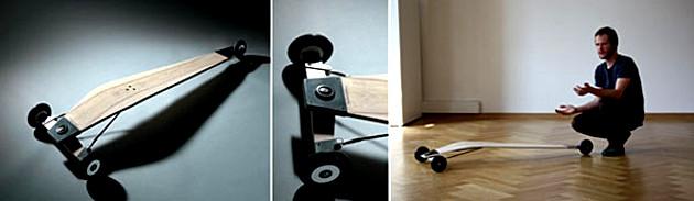 Fotoreihe: Skateboard mit 3 Rädern. Abschlussarbeit Holzgestaltung 2010