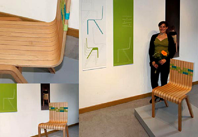Fotocollage: Sitzen auf Holz. Ein Holzstuhl. Abschlussarbeit Holzgestaltung 2011