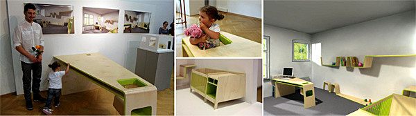 Fotoreihe: Arbeits-, Bürotisch mit Kindersitz. Abschlussarbeit Holzgestaltung 2012