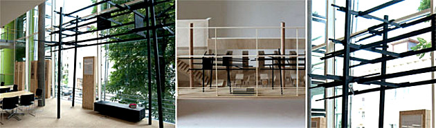 Fotoreihe: grafische Struktur der Erzgänge durch ein Holzgerüst. Abschlussarbeit Holzgestaltung 2010