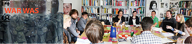 Foto: Wie erinnern wir die Zeit vor 100 Jahren? Gemeinsame Diskussionen mit dem Institut für Europäische Studien/ TU Chemnitz. Studierende sitzen an einem Tisch zusammen.
