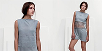 2 Fotos: Kristin Noack mit dem Thema: DO/CUT. Ein Model präsentiert das Modedesign.