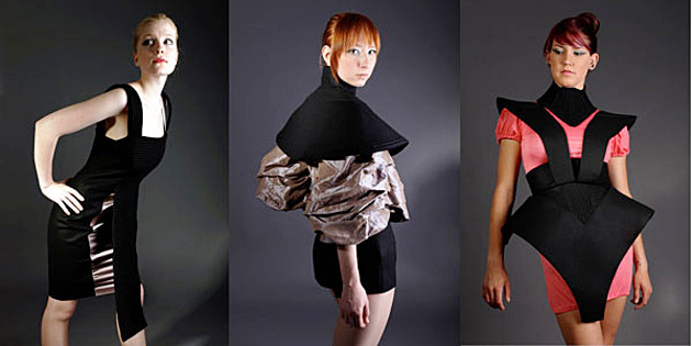 Fotoreihe zum Thema: Zwiespalt. Drei Models präsentieren das Modedesign. Abschlussarbeiten Modedesign 2011 - Modul AKS 274