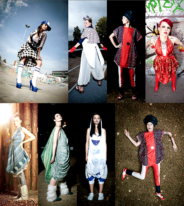 Fotocollage zum Thema: Culture Shock. Models präsentieren das Modedesign. Abschlussarbeit Modedesign 2012 - Modul AKS 274