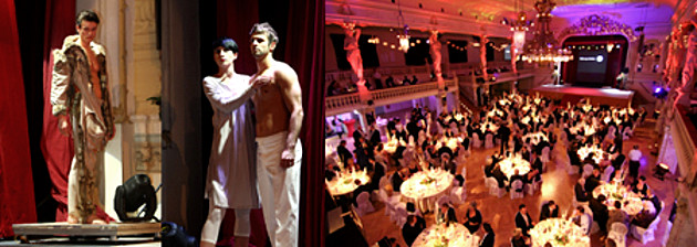 Fotoreihe: Zwickauer Wirtschaftsball 2012. Blick in das Ballhaus "Neue Welt" und Models präsentieren eine Kollektion.