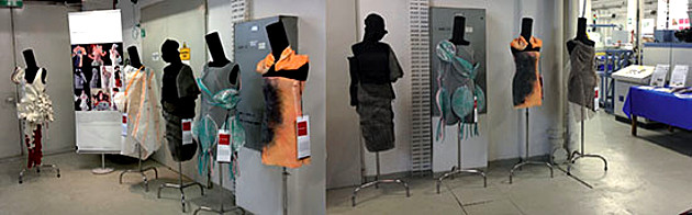 2 Fotos: Tage der Industriekultur Chemnitz / Präsentation des Projektes „A Smart Connection“ im STFI. Bilder zu Kleidern.