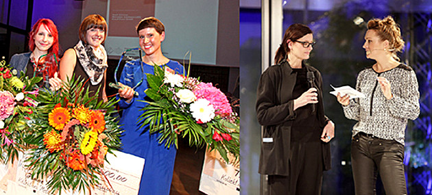 Fotoreihe: Mercedes Fashion Night Award 2014. Gruppenbild der Siegerinnen.