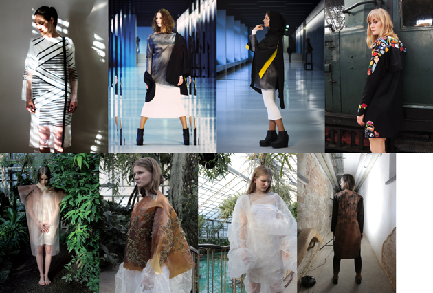 Fotocollage: zur Studienarbeit "Wertvoll". Models präsentieren die Kollektion.