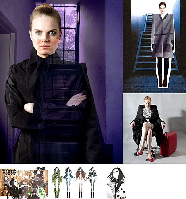 Fotocollage zum Thema: Klassik. Models präsentieren das Modedesign. Projekt Modedesign 2011, 5. Semester - Modul AKS 250 – Bekleidungskonstruktion/ -technologie: Klassik Modul AKS 250 – Digitale Darstellungstechniken