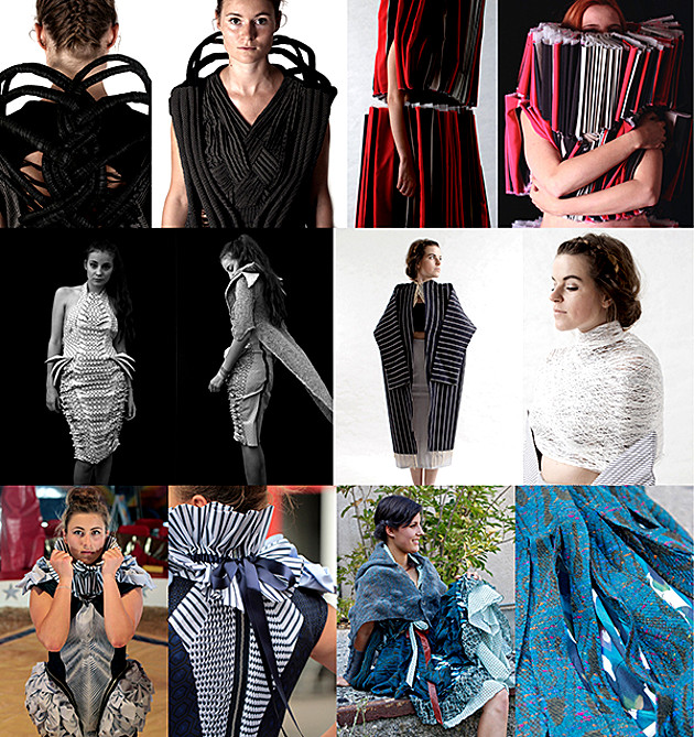 Fotocollage zum Thema: Mustergültig 2015. Models präsentieren das Modedesign. 