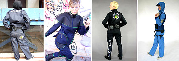 Fotocollage zum Thema: Visionen zur funktionalen Einsatzuniform der Polizei Sachsen. Models präsentieren das Modedesign. 