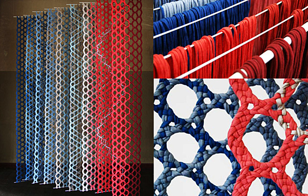 Fotocollage: Bilder textiler Gestaltung durch Klöppeltechnik. Gestaltung öffentlicher Bereiche – Eine textile Erkundung