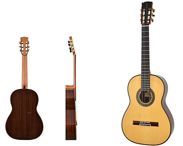 Foto: Eine Zupf-Gitarre in mehreren Ansichten.
