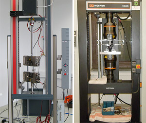 Foto: Zwei Bilder von Maschinen zur Mechanischen Werkstoffprüfung.