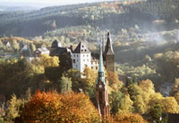 Foto: Entfernter Blick auf die Burg Mylau.