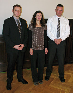 Gruppenfoto: Die Preisträger des Rotary-Innovationspreises 2011 (v.l.n.r. Michael Grube/Diploma Plauen - 3. Preis, Susanne Schmidt/WHZ - 1. Preis, Nico Reiß/WHZ - 2. Preis