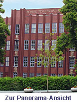 Foto: Teilansicht des Textil- und Ledertechnik Schulgebäudes Reichenbach. Vorschaubild. Link zum Panorama Hauptgebäude auf dem Campus Reichenbach