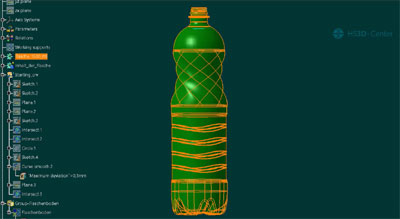Zu sehen ist das 3D Modell einer 1,5l PET-Flasche, erstellt mit CATIA V5