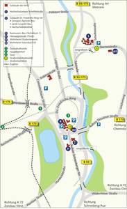 Foto: Lageplan der Hochschulstandorte in Zwickau.