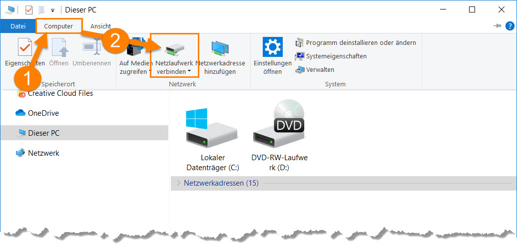 Bild welches das Einbinden von Netzlaufwerken in Windows zeigt.