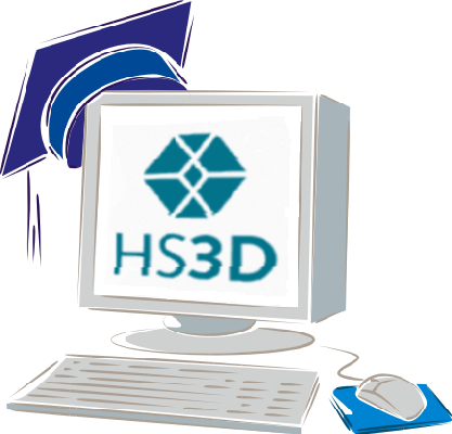 Illustration: Computermonitor, Maus und Tastatur, HS3D auf Bildschirm