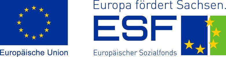 zu sehen sind links die EU-Flagge und rechts das Logo des ESF