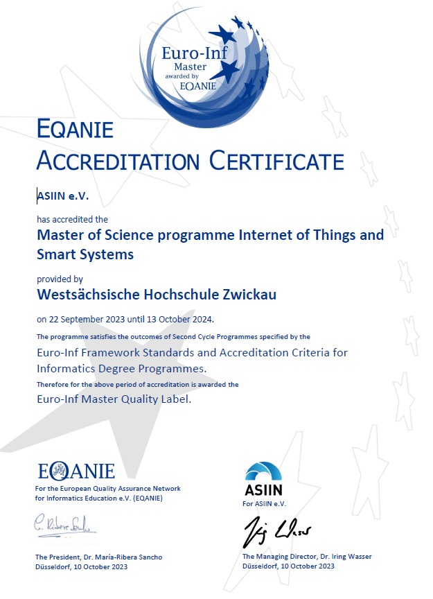 Abbildung: Akkreditierung für den Studiengang "Internet of Things and Smart Systems"